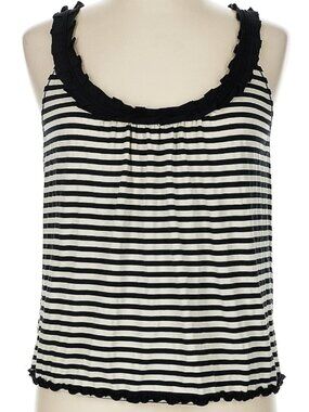 MAX STUDIO Black and Cream Striped Tank with Ruffle Hem Details - Women's Medium